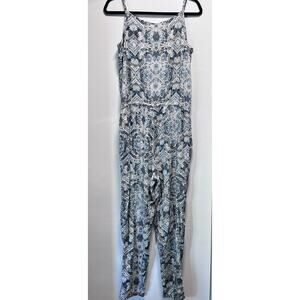✨H&M L.O.G.G. Women’s Small Jumpsuit Romper Blue White Paisley Boho Drawstring